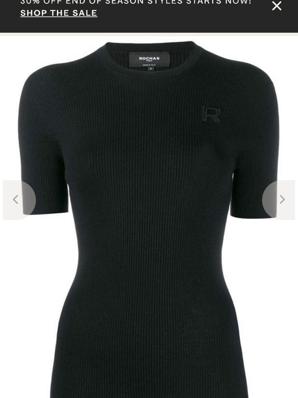 Rochas Black Ribbed Short-Sleeve Knit Tee with Tonal 'R' Emblem